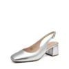 Slingback Chunky Square Toe Pumps SILVER