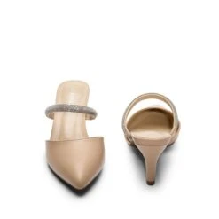 Pointed Toe Rhinestone Pumps NUDE PU