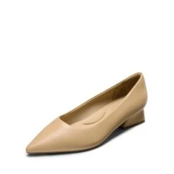 [Stand All Day Pumps] Adina Pointed Toe Low Heel Comfort Pumps NUDE PU
