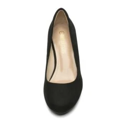 Wide Width Comfy Round Toe Low Heel Pumps BLACK-SUEDE