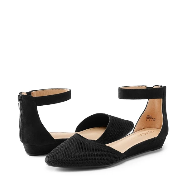 Ankle Strap Low Wedge Pumps BLACK KNIT - Image 2