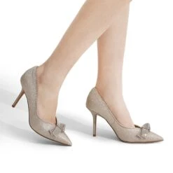 Rhinestone Bowknot Stiletto Heel Pumps GOLD GLITTER