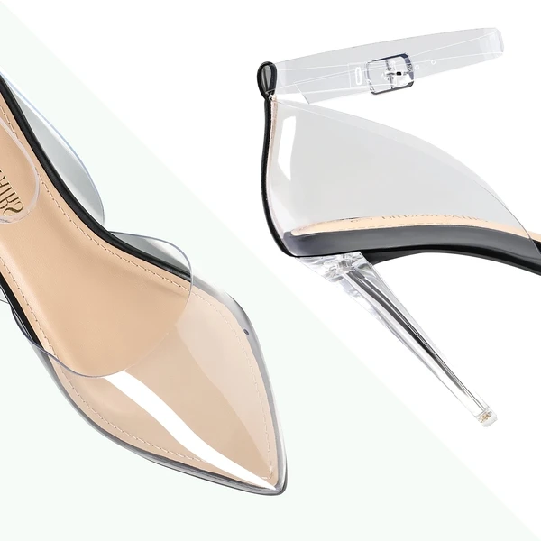 Crystal Pointed Toe Rhinestone Clear Pumps BLACK CLEAR - Image 3