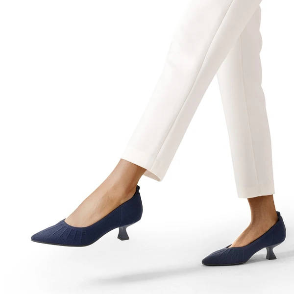 Low Kitten Heel Knit Pumps NAVY - Image 2