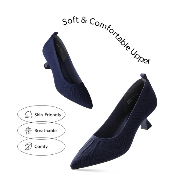 Low Kitten Heel Knit Pumps NAVY - Image 3