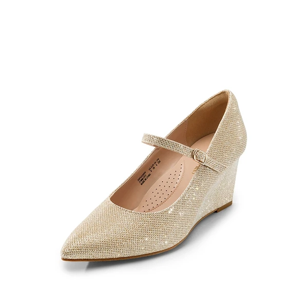 Mary Jane Strap Wedge Pumps GOLD GLITTER - Image 3