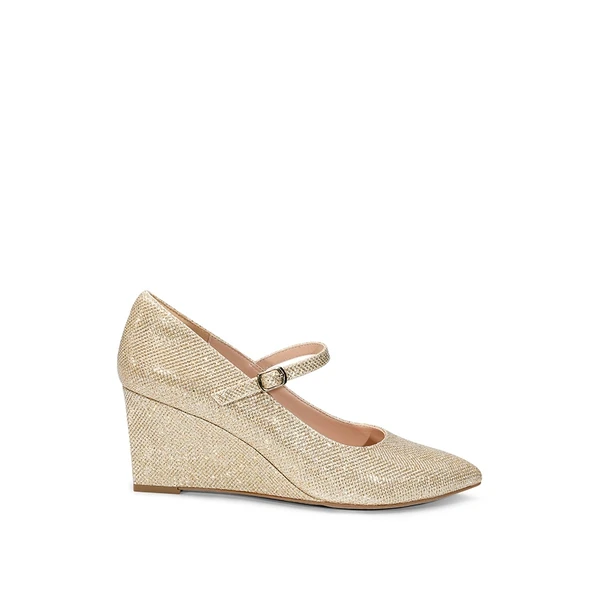 Mary Jane Strap Wedge Pumps GOLD GLITTER