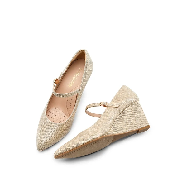 Mary Jane Strap Wedge Pumps GOLD GLITTER - Image 2