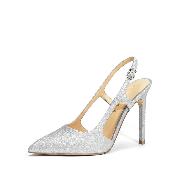 High Stiletto Pointed Toe Slingback Pumps SILVER-GLITTER - Image 6