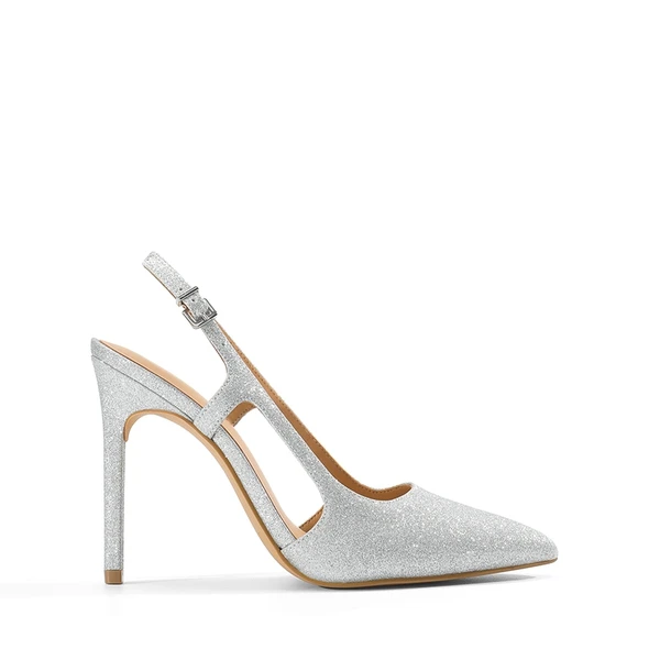 High Stiletto Pointed Toe Slingback Pumps SILVER-GLITTER - Image 5