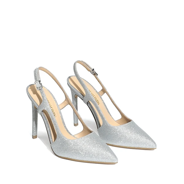High Stiletto Pointed Toe Slingback Pumps SILVER-GLITTER - Image 2