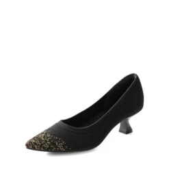 Knitted Pointed-Toe Kitten Heels BLACK