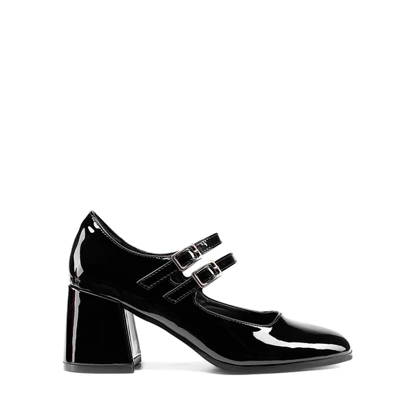 Double Straps Mary Janes Chunky Pumps BLACK-PAT - Image 5