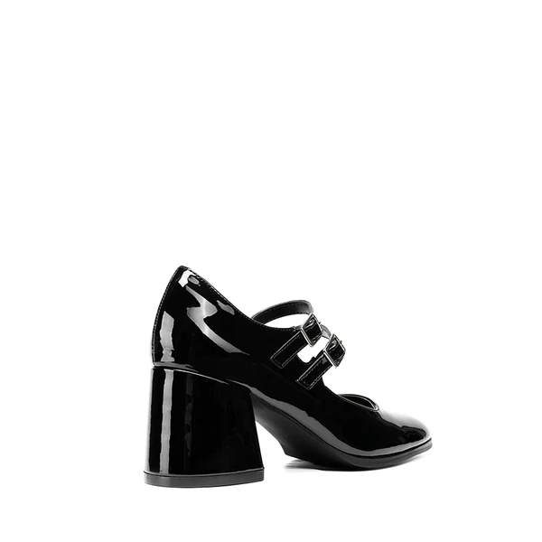 Double Straps Mary Janes Chunky Pumps BLACK-PAT - Image 4
