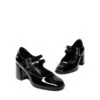 Double Straps Mary Janes Chunky Pumps BLACK-PAT