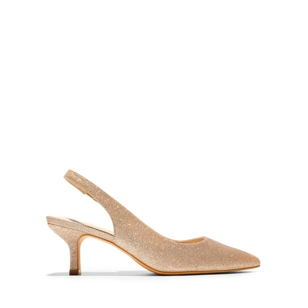 Pointed Toe Slingback Kitten Heel Pumps GOLD GLITTER - Image 2