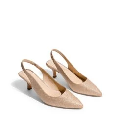 Pointed Toe Slingback Kitten Heel Pumps GOLD GLITTER