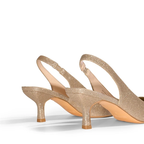 Pointed Toe Slingback Kitten Heel Pumps GOLD GLITTER - Image 4