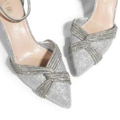 Crisscross Rhinestone Straps Pumps SILVER-GLITTER