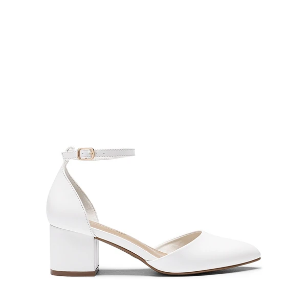 Pointed Toe Low Chunky Pumps WHITE - Image 7
