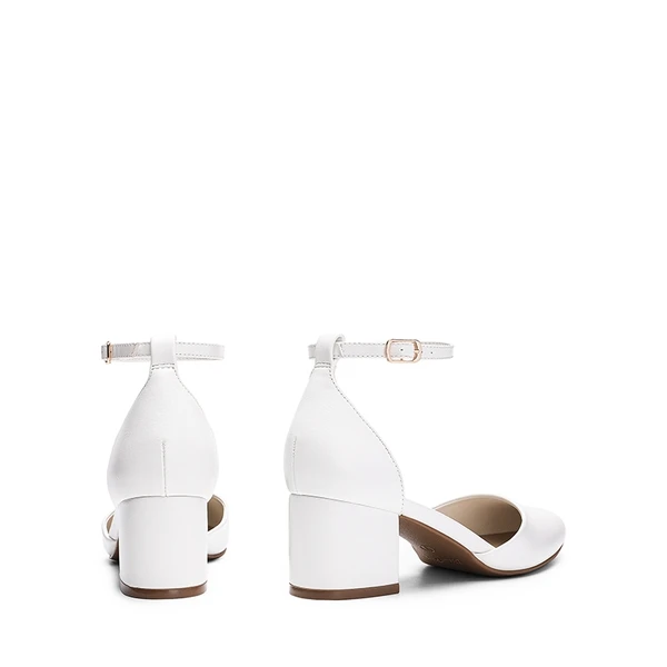 Pointed Toe Low Chunky Pumps WHITE - Image 6