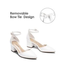 Pointed Toe Low Chunky Pumps WHITE