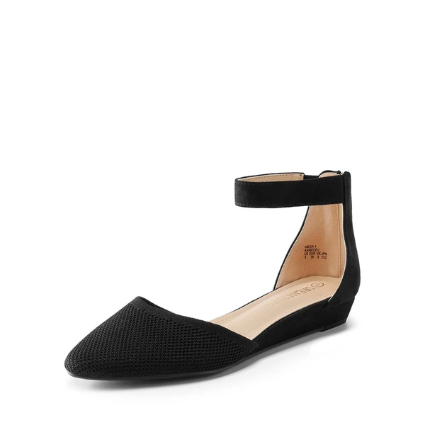 Ankle Strap Low Wedge Pumps BLACK KNIT - Image 4