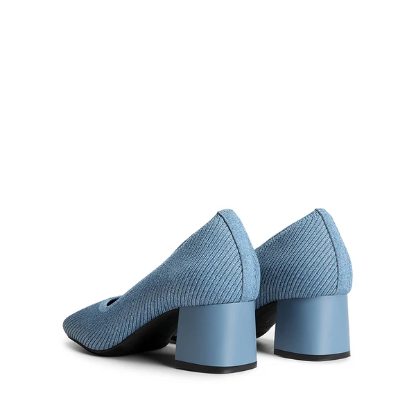 Square Toe Block Heel Knit Pumps DENIM BLUE - Image 7