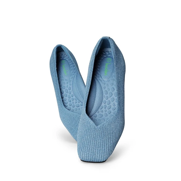 Square Toe Block Heel Knit Pumps DENIM BLUE - Image 5