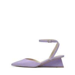 Pointed Toe Chunky Low Heel Pumps PURPLE