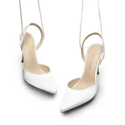 Lace-Up High Stilleto Pumps WHITE-SATIN