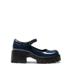 Platform Round Toe Ankle Strap Pumps NAVY