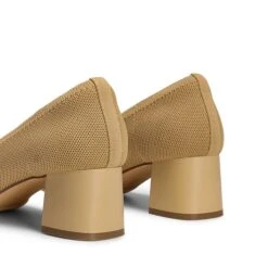 Water-Resistant Block Heel Knit Pumps BEIGE