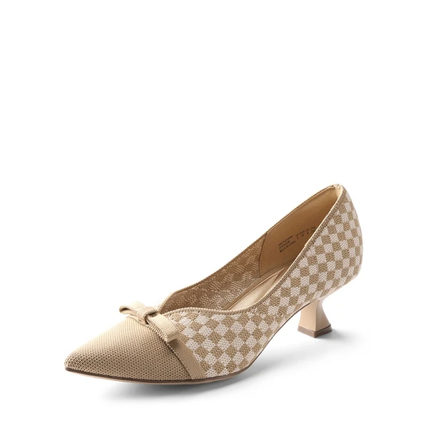 Comfortable Dressy Bow Pumps BEIGE GRID - Image 5