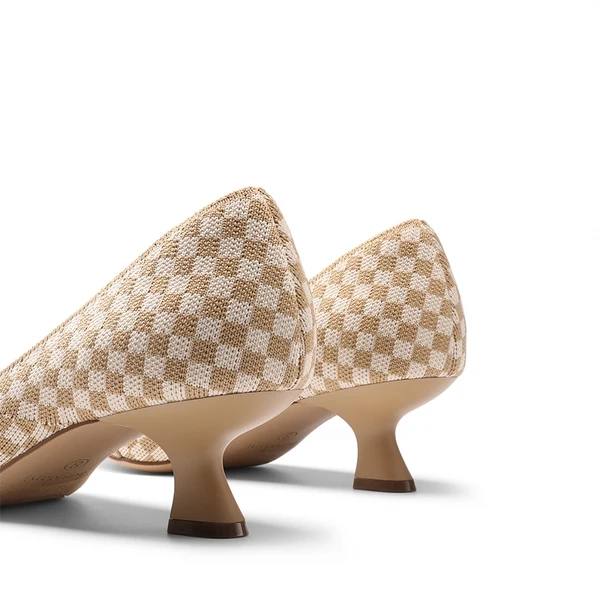 Comfortable Dressy Bow Pumps BEIGE GRID - Image 7