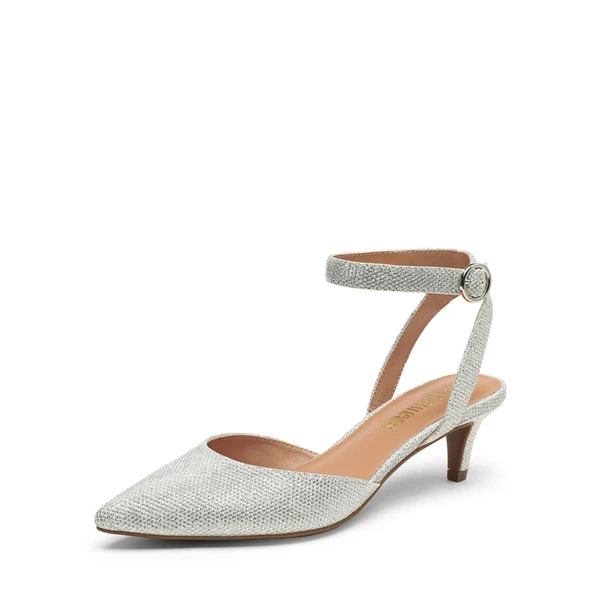 Ankle Strap Low Heel Pumps SILVER GLITTER