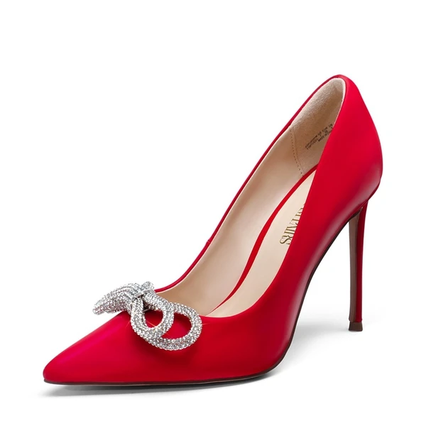 Rhinestone Bows Stiletto Pumps RED - Image 5