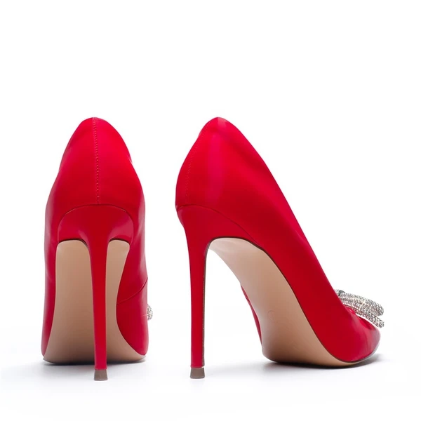 Rhinestone Bows Stiletto Pumps RED - Image 6