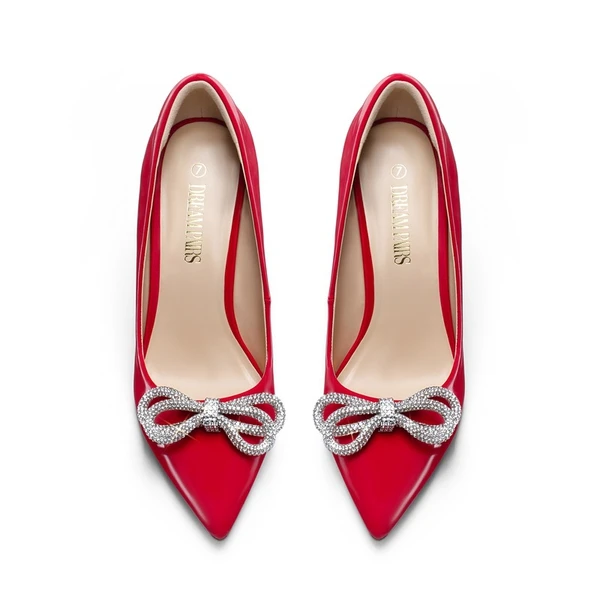 Rhinestone Bows Stiletto Pumps RED