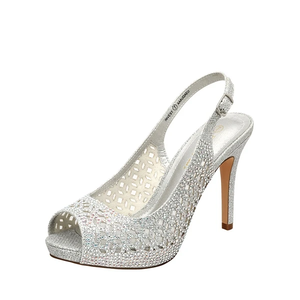 Peep Toe Rhinestone Pumps SILVER GLITTER - Image 3