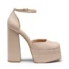 High Chunky Square Toe Ankle Strap Platform Pumps NUDE