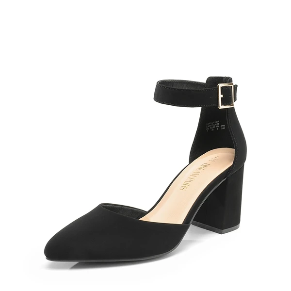 Pointed Toe Chunky Mid Heel Pumps BLACK-NUBUCK - Image 6