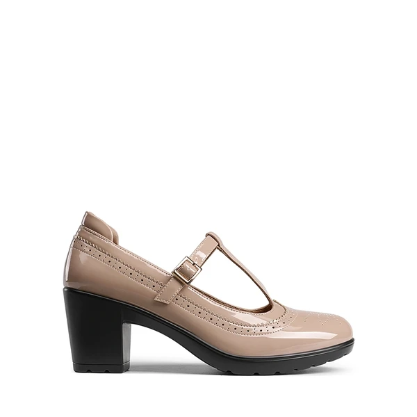 T-Strap Round Toe Pumps NUDE-PAT - Image 6