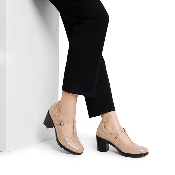 T-Strap Round Toe Pumps NUDE-PAT - Image 3