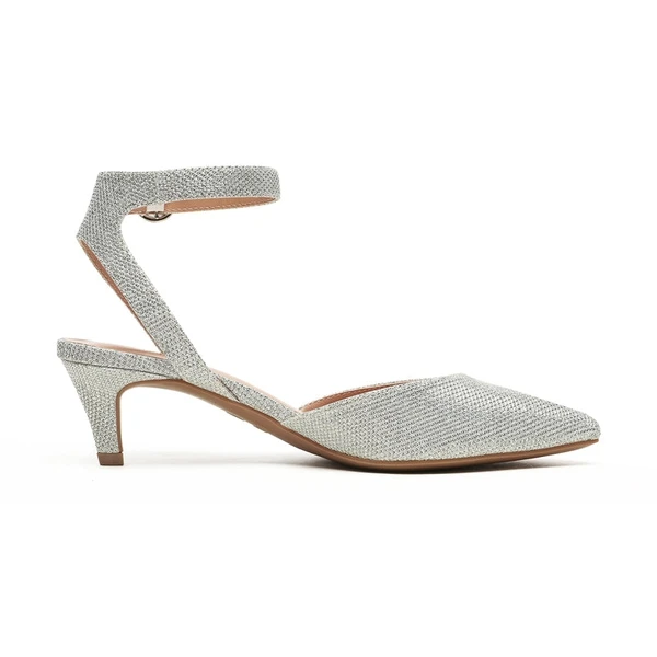 Ankle Strap Low Heel Pumps SILVER GLITTER - Image 2