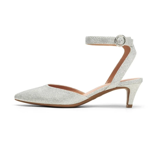 Ankle Strap Low Heel Pumps SILVER GLITTER - Image 6