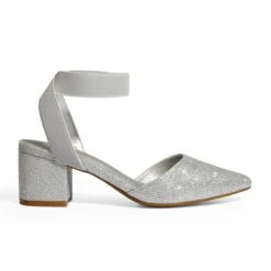 Pointed Toe Pumps With Ankle Strap SILVER GLITTER