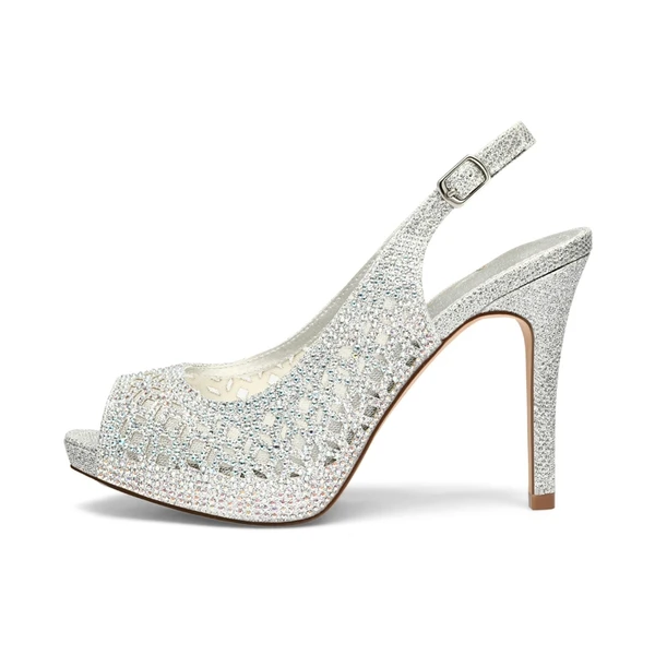 Peep Toe Rhinestone Pumps SILVER GLITTER