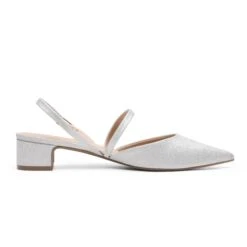 Closed Toe Chunky Slingback Pumps SILVER