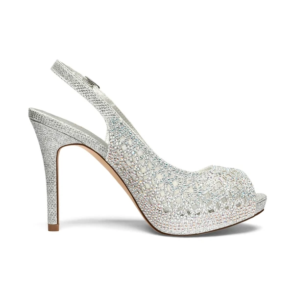 Peep Toe Rhinestone Pumps SILVER GLITTER - Image 2